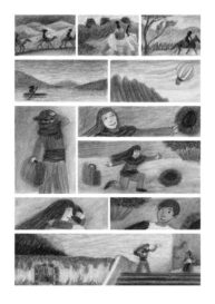 illustration character travels comes back home tells stories charcoal black and white alma cecilia lopez carranza