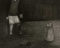 illustration walking leg prosthesis walking stick charcoal black and white alma cecilia lopez carranza