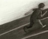 illustration paralympic run leg prosthesis charcoal black and white alma cecilia lopez carranza